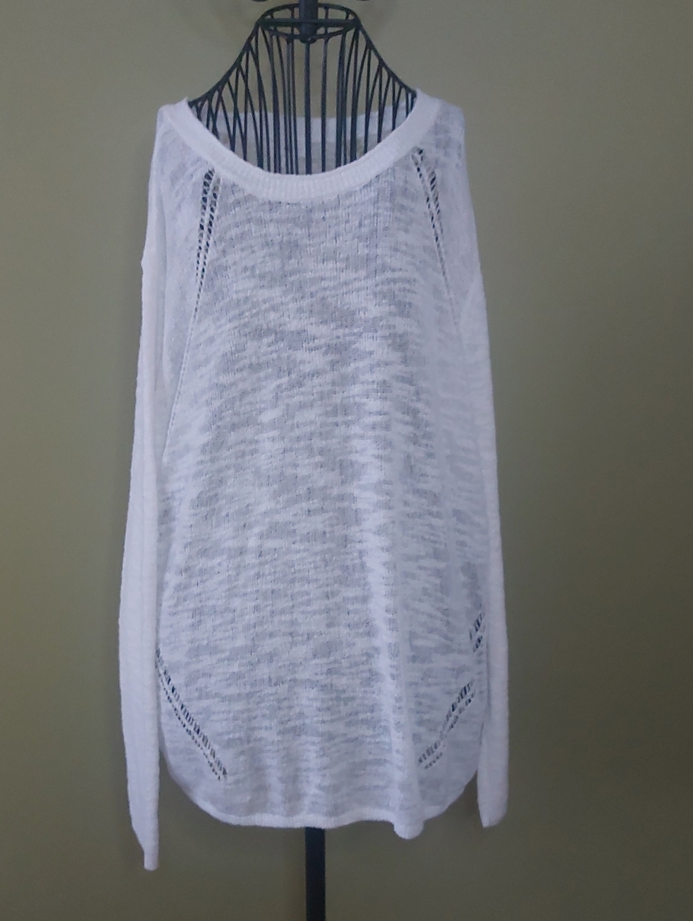 Lou & Grey Sheer White Open-Knit Scoop Neck Sweater